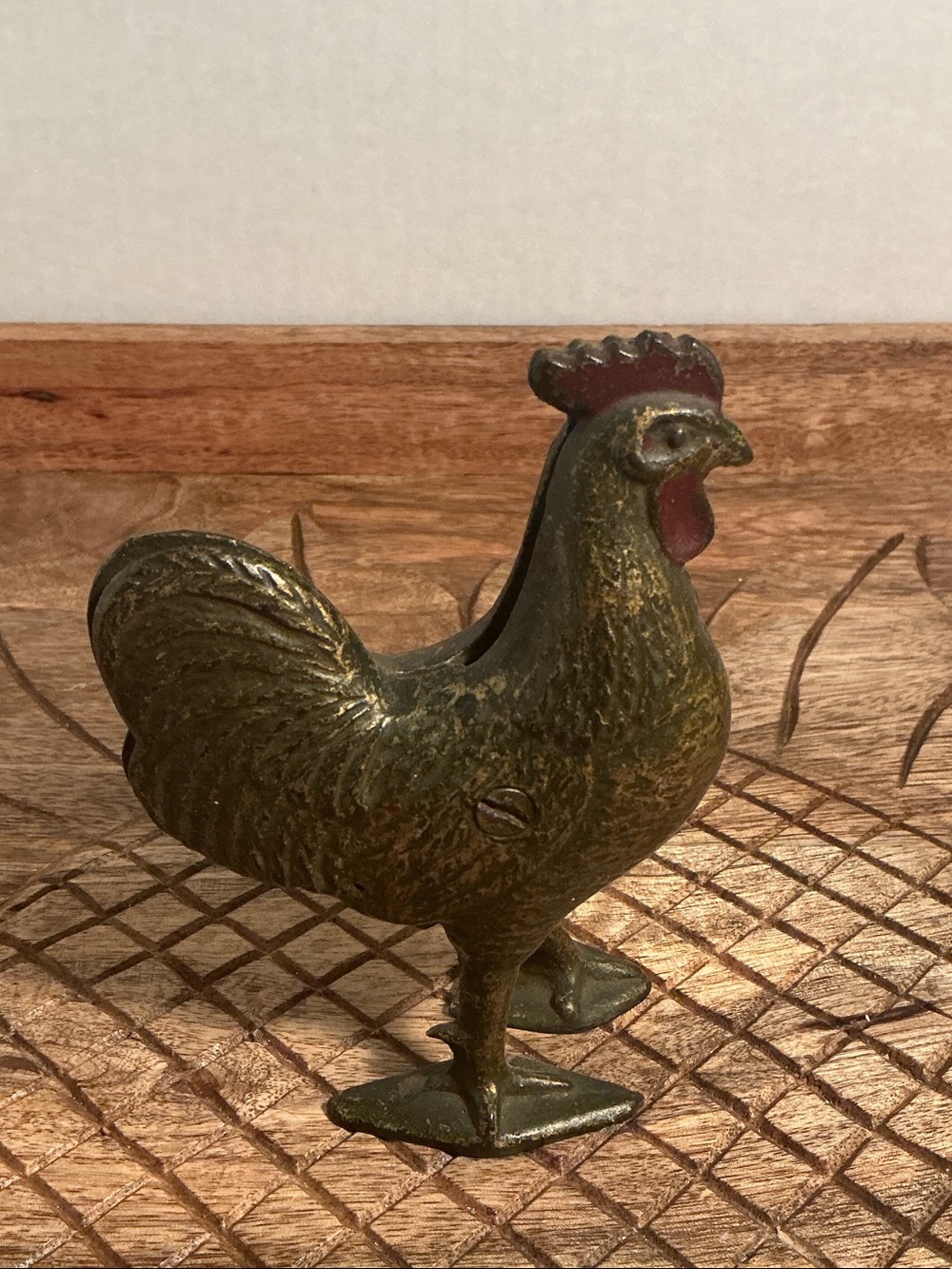 Source Unknown Green and Gold Cast Metal Rooster Figurine